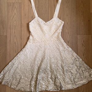 Free People Lace Fit-and-Flare Spaghetti Strap Dress in Ivory